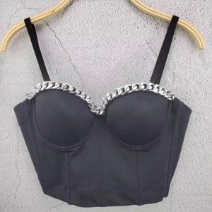 Black Push Up Corset Top Bustier Silver Hardware Small